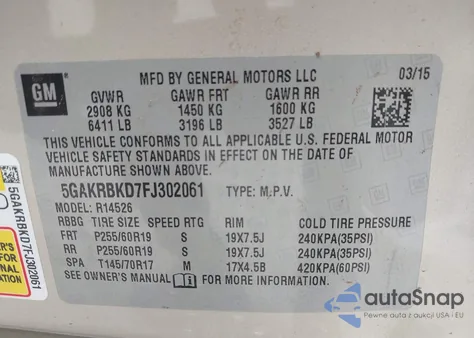 2015 Buick Enclave Leather из США, поврежденный, VIN 5GAKRBKD7FJ302061